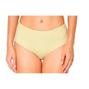 Huit Paris High Waisted Bikini Bottoms Yellow White‎ Fan Print Size Large NEW